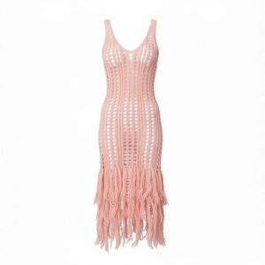 Elegant Pink Fringe Swim Coverup Small NWT